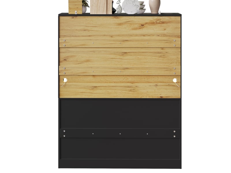  Buffet de cuisine haut 140x175 cm, meuble vaisselier étroit avec tiroirs intégrés et étagères réglables, solution de rangement optimisée pour petites cuisines  - Conforama D
