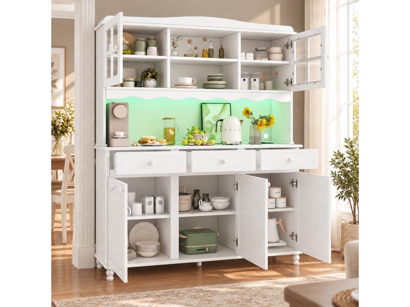  Meuble de cuisine blanc muvano avec rangement et led, buffet haut 135 x 40 x 185 cm  - Conforama C