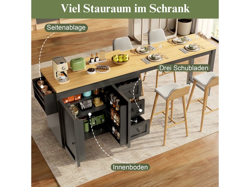  Îlot de cuisine extensible avec rangements et roulettes noir 116-179.5 cm  - Conforama E