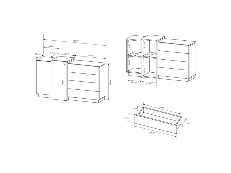  Buffet hadarari, commode 4 tiroirs, 160x45x94h cm blanc Hadarari - Conforama C