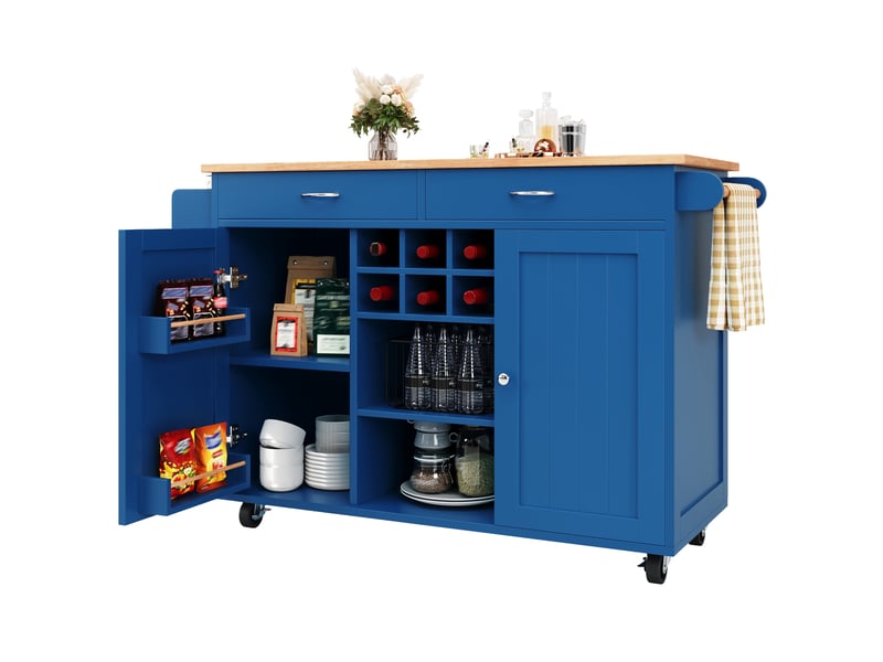 Desserte de cuisine 102x45x92 cm à roulettes, mdf et métal bleu - Conforama A