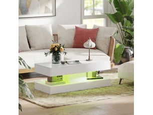 Table basse led 120 x 50 x 42 cm, blanc brillant avec rangement