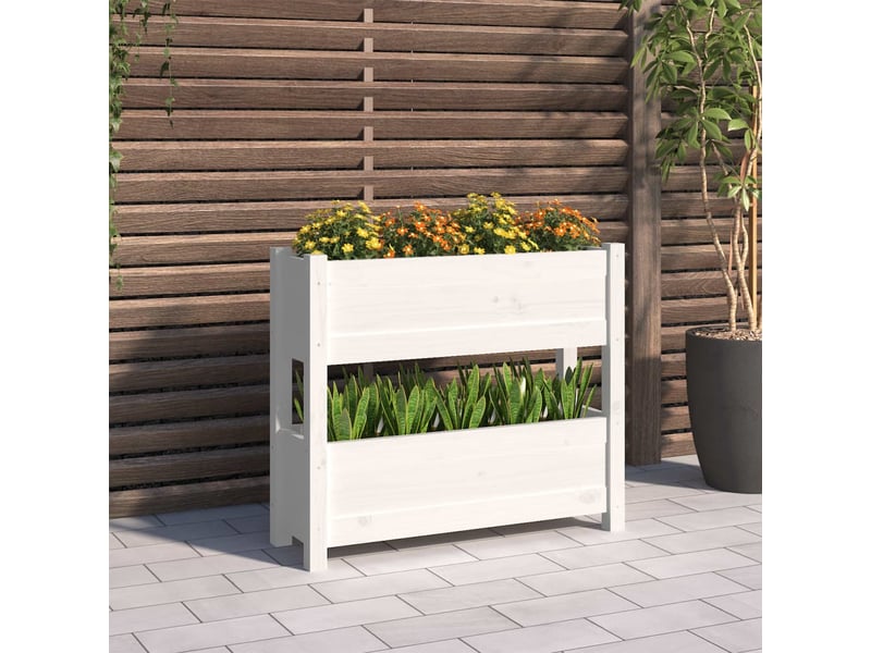  Jardinière - bac à fleurs blanc 77x25x66 cm bois massif de pin  - Conforama B