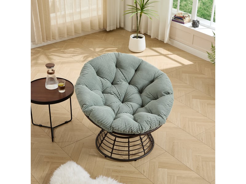  Fauteuil papasan pivotant,92x67 cm,acier et rotin pe,vert clair  - Conforama D