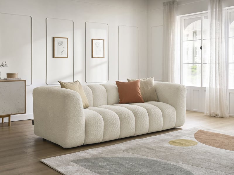  Bobochic canapé droit fixe 3 places talia tissu bouclette beige TALIA - Conforama B