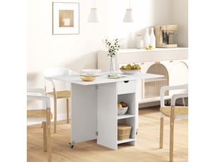Table extensible avec 2 plateaux rabattables, 1 tiroir et 2 niches de rangement pour cuisine et salle à manger