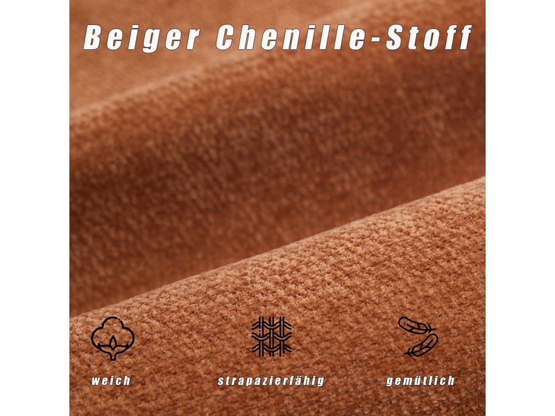  Canapé 2 places en tissu chenille brun avec accoudoirs, coussins inclus et rangement latéral intégré  - Conforama R