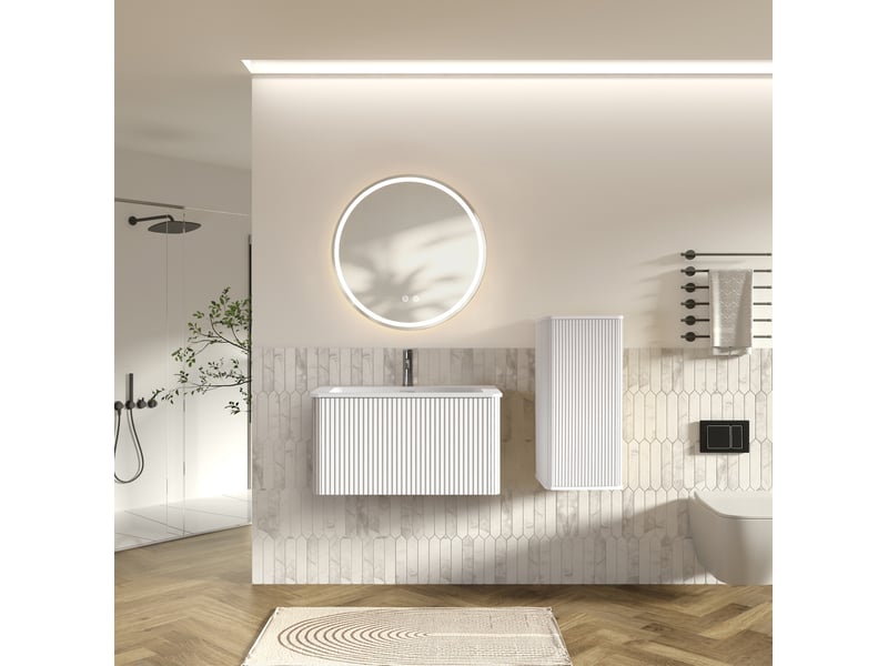  Ensemble de meubles de salle de bains 81x46.5x37 cm led mdf blanc  - Conforama B