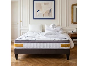 Ensemble matelas et sommier 140x200 cm Mousse + mémoire de forme <strong>BELLECOUR</strong> <strong>4VP.PL.K15.K.1420</strong> soutien Ferme épaisseur 24 cm