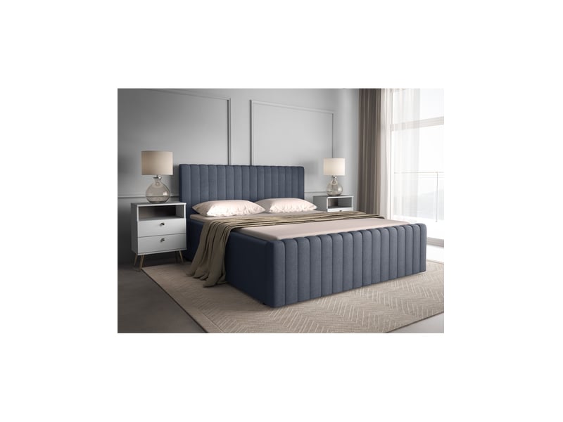  Lit eloria 160x200 bleu ardoise avec tête de lit capitonnée et sommier inclus  - Conforama B