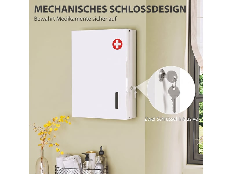  Armoire à pharmacie murale verrouillable, acier blanc, 6 compartiments, 40 x 18 x 60 cm  - Conforama W