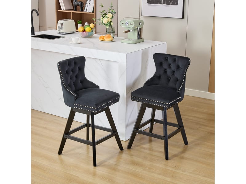 Tabouret de bar pivotant velours noir assise confortable cravdom - Conforama B
