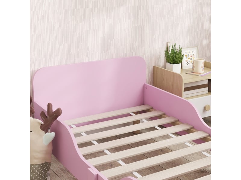 Cadre de lit enfant rose avec barrière de sécurité mdf et pin 140x70 cm - Conforama W