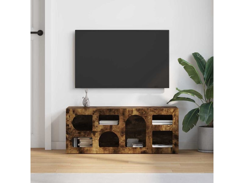  Meuble tv - banc tv - meuble de rangement elst 100 x 35 x 40 cm chêne fumé bois d'ingénierie  - Conforama D