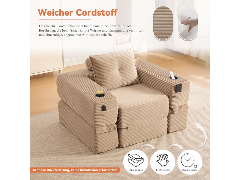 Canapé revêtement en tissu côtelé mousse haute densité garnissage à ressorts assise indéformable poche latérale porte-gobelet - Conforama E