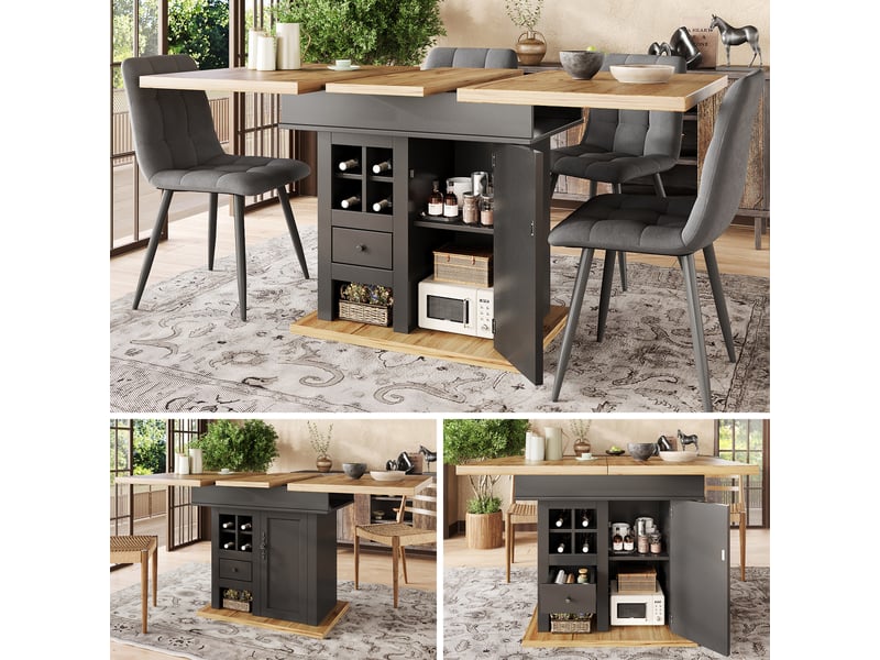 Table de séjour rectangulaire avec allonge noir+naturel - 80x110-140max.cm mdf table bicolore - Conforama B