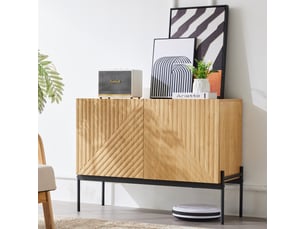 Buffet avec étagère réglable, cadre métal, pour salon en panneaux de particules 100×40×75 cm naturel