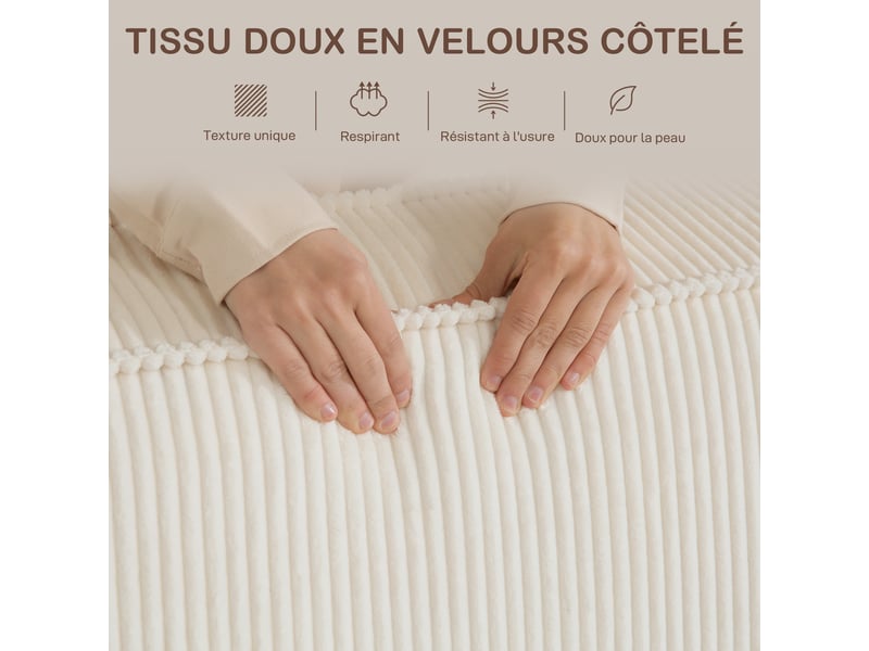  Canapé 3 places en velours côtelé 230 cm, canapé moderne, beige, pas de montage nécessaire  - Conforama R
