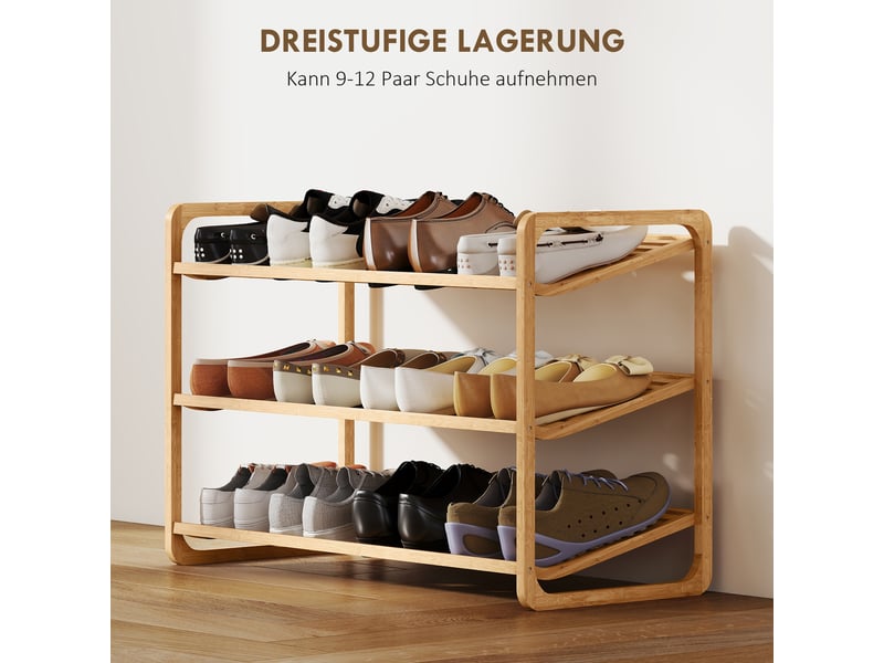  Étagère à chaussures à 3 niveaux en bambou 76x33x50,8 cm  - Conforama E