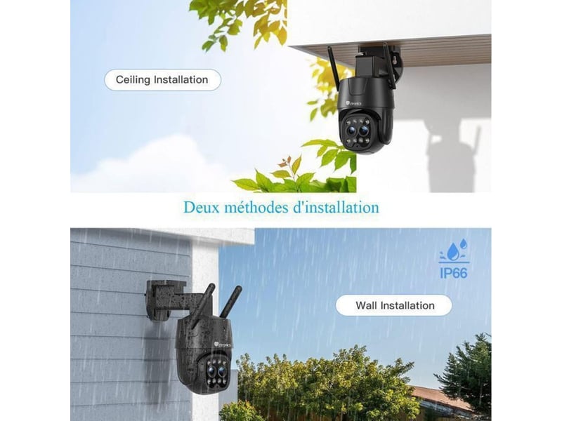  Caméra de sécurité extérieure wifi 2.5k 4mp double lentille zoom hybride 6x vision couleur jusqu’à 20 m  - Conforama E