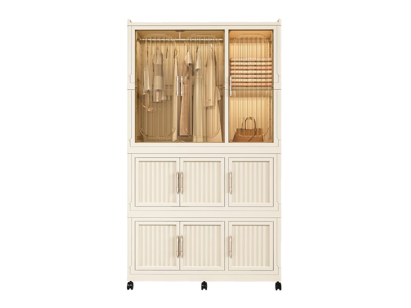  Armoire pliable 92x45x158 cm à 9 portes magnétiques en polypropylène beige  - Conforama E