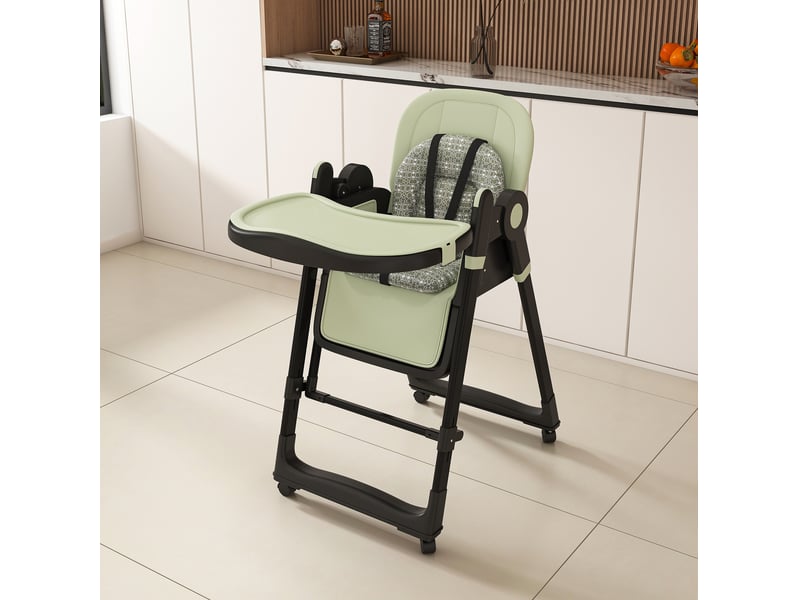  Chaise haute bébé 2-en-1 pliable vert foncé avec fonction transat  - Conforama B