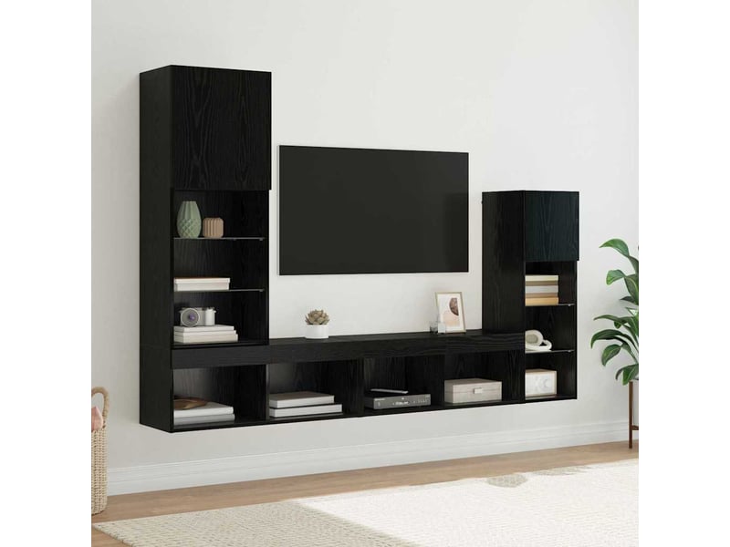  Lot de 4 meuble tv mural, meuble tv suspendu chêne noir bois d'ingénierie shl99093  - Conforama B