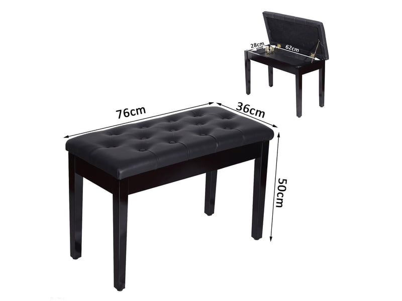  Tabouret de piano avec espace de rangement sous l'assise en cuir synthétique 76x36x50 cm noir  - Conforama C