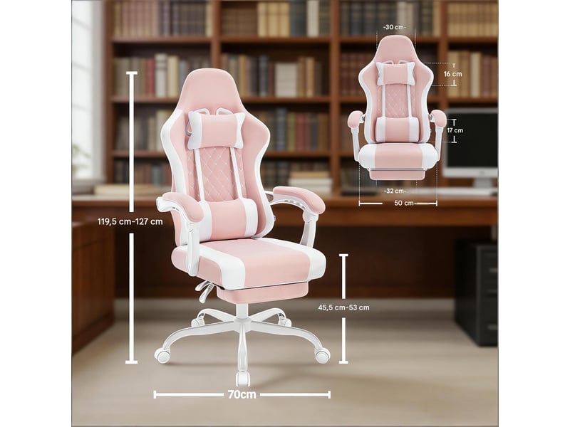  Fauteuil gaming pivotant massant tissu mesh rose et blanc 70 x 70 cm T5828P490306 - Conforama C