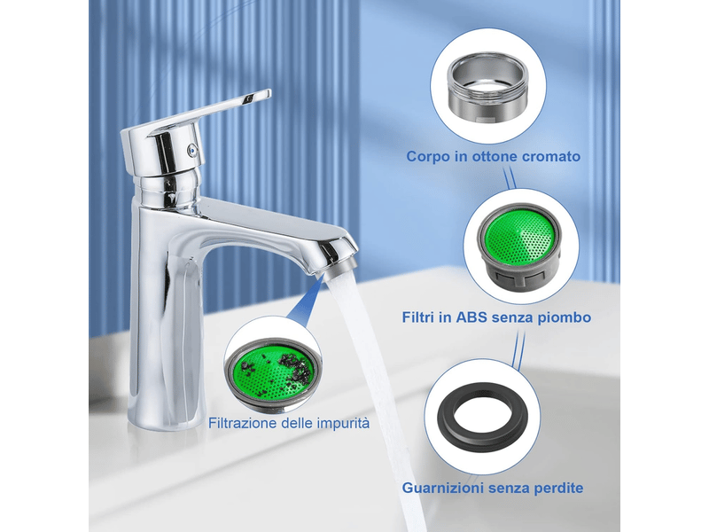  Lot de 6 mousseurs robinet en acier inoxydable - filtration à économie d'eau, avec rondelles et clé de montage incluses, accessoire cuisine  - Conforama B