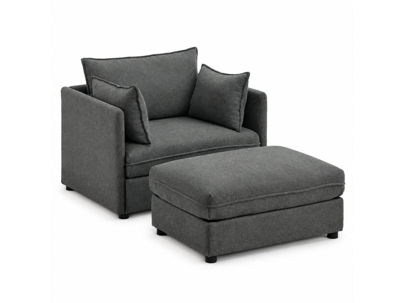  Fauteuil lounge modenvie 1 place avec pouf de rangement modulable en velours gris 149 x 103,5 x 81 cm  - Conforama A