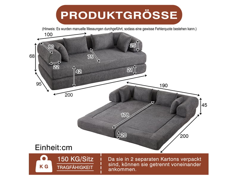  Canapé-lit modulable 2 places 4-en-1 en chenille gris homvra  - Conforama E