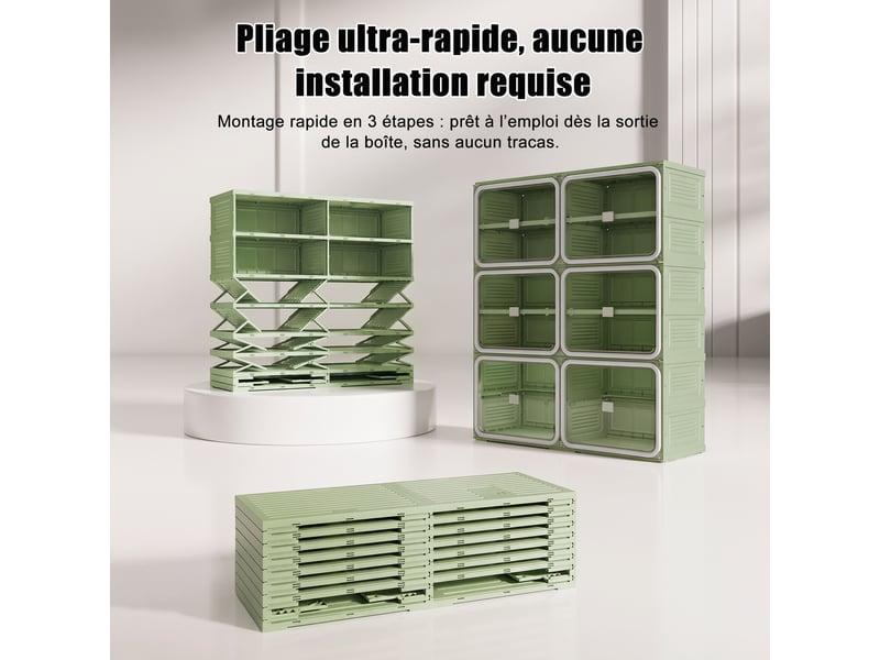  Meuble à chaussures pliable,85×34×104 cm,6 niveaux, 24 paires,porte transparente en pet,matériau pp,style moderne,vert  - Conforama W