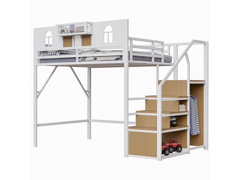  Lit mezzanine 140x200cm coloris blanc métal lit enfant blanc - Conforama A