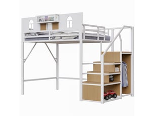 Lit mezzanine 140x200 cm <strong>MERAX</strong>  <strong>lit enfant blanc</strong> coloris blanc