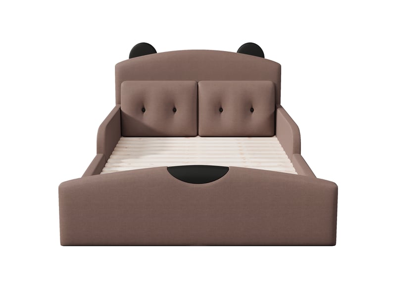  Lit d'enfant 140 x 200, avec 2 coussins décoratifs, en lin, couleur café  - Conforama A