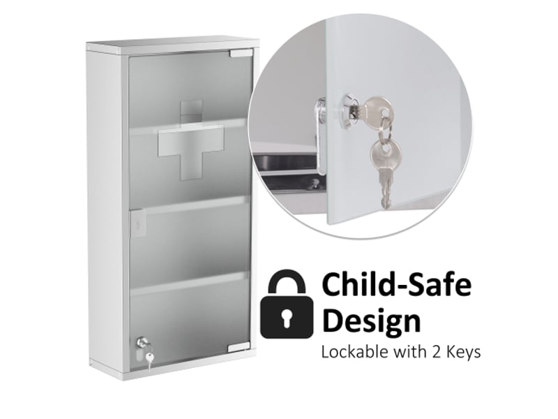  Armoire à pharmacie en inox avec serrure, 30x12x60 cm, meuble de premiers secours  - Conforama E