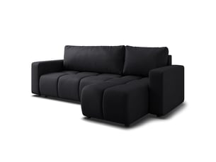 Canapé d'angle réversible convertible MASSENO 3 places Polyester noir avec coffre de rangement