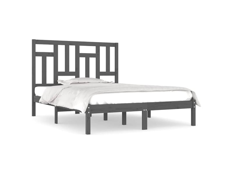  Lit double- lit adulte -  cadre de lit sans matelas gris 200x200 cm bois massif de pin  - Conforama A