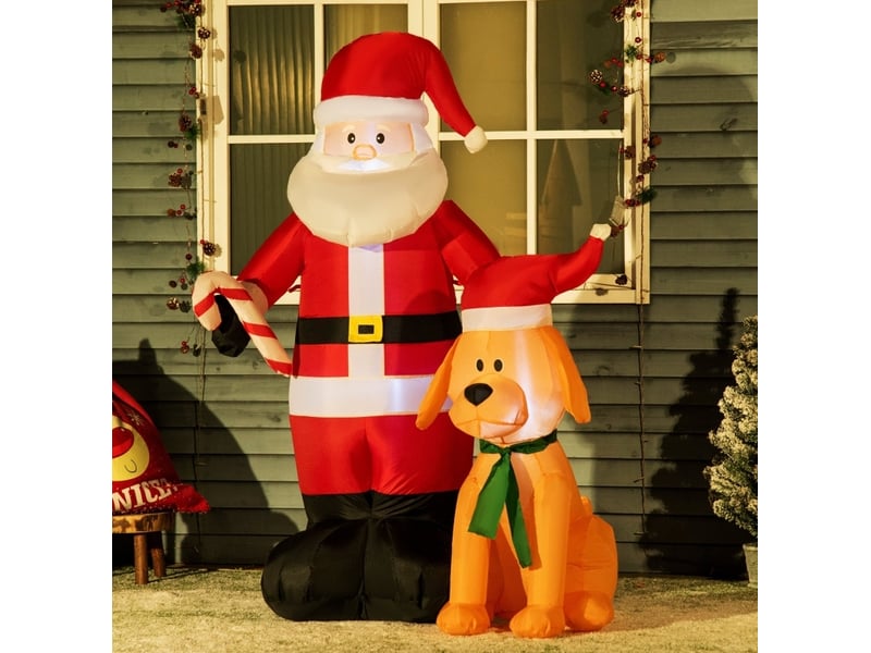  Décoration de noël gonflable père noël avec compagnon, 117 x 80 x 157 cm, rouge en polyester, led intégrées  - Conforama B