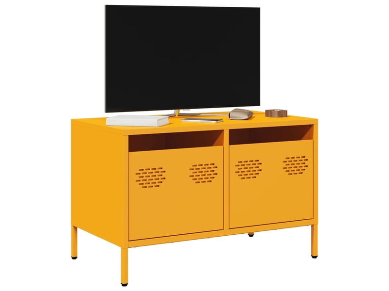  Meuble tv - banc tv - meuble de rangement jaune moutarde 68x39x43,5 cm acier laminé à froid  - Conforama B