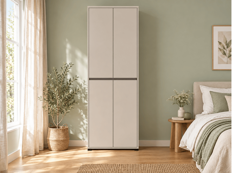  Armoire meuble à chaussures 4 portes coloris cachemire - longueur 70 x profondeur 34 x hauteur 210 cm  - Conforama E