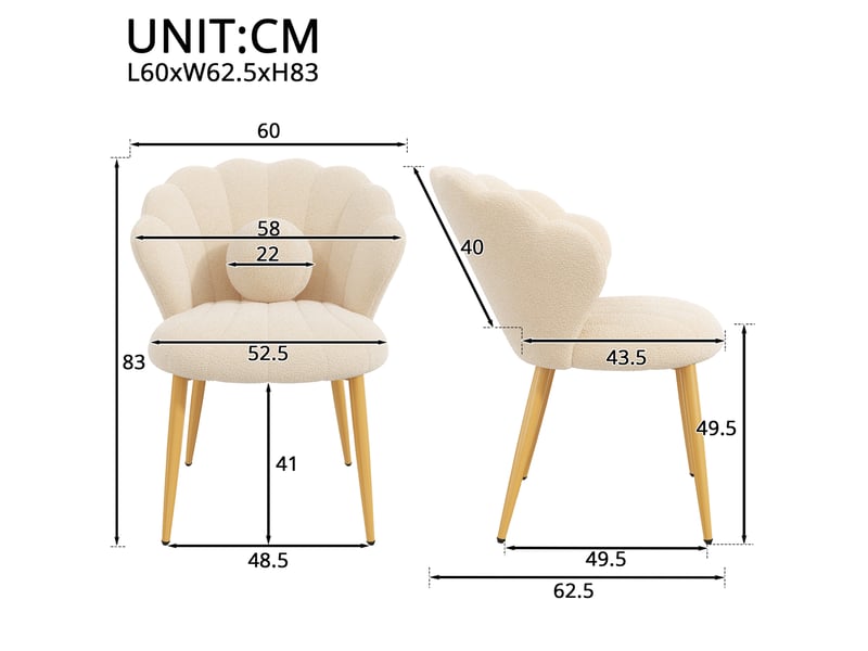  Lot de 6 chaises de salle à manger 60 x 62,5 x 83 cm beige, tissu peluche, coussins décoratifs inclus  - Conforama C
