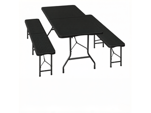 Ensemble de mobilier de jardin pliant 180x74x70 cm, 1 table et 2 bancs, métal, noir