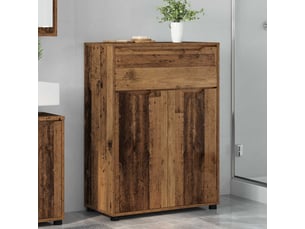 Cabinet de salle de bain, meuble de rangement bois ancien 72.5x36.5x100 cm