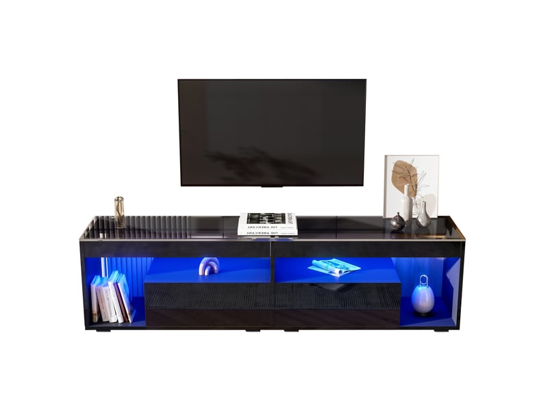  Meuble tv noir avec led 180 x 40 x 46 cm, 2 tiroirs, pour téléviseur jusqu'à 70 pouces  - Conforama A