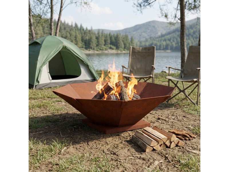  Brasero exterieur, foyer camping foyer de cheminée rouillé 70,5x70,5x21,5 cm acier patiné  - Conforama B