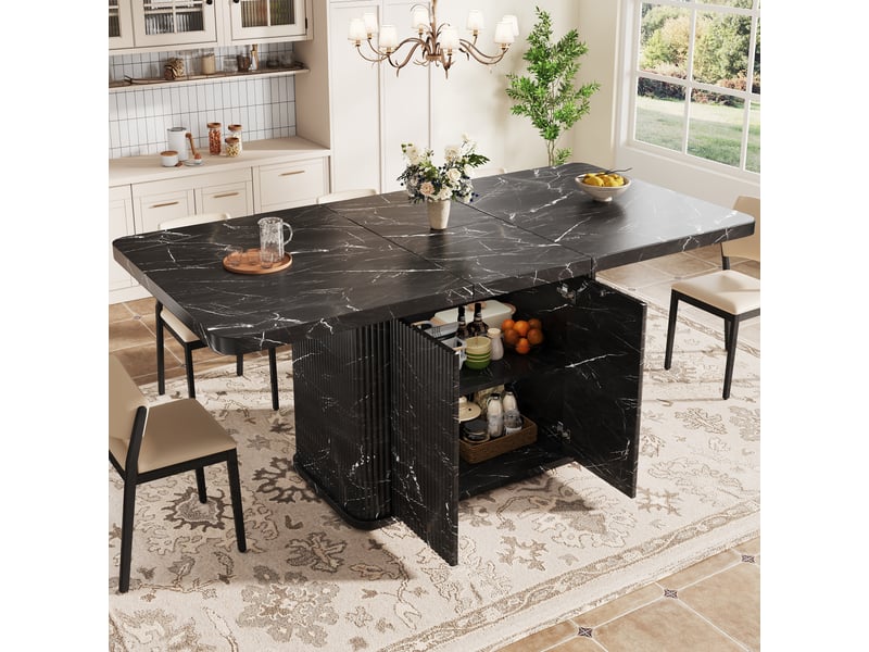 Table à manger extensible, 140 à 180 cm, rectangulaire, mdf et métal, noir, rangement intégré pratique - Conforama D
