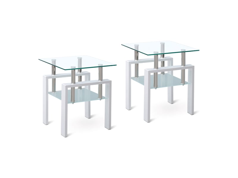 Tables d'appoint carrées lot de 2 avec 2 niveaux de rangement en verre trempé transparent pour salon 45 × 45 × 52 cm - Conforama A