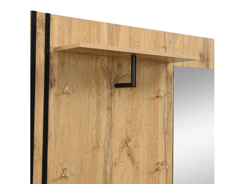  Meuble d’entrée 185 cm, meuble mural de salon, étagère, armoire, meuble à chaussures, miroir, mdf, couleur bois clair  - Conforama E